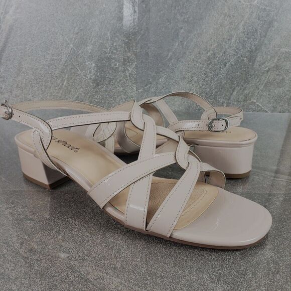 Easy Street Sandals Womens 10 N Didi Nude Tan Block Heel Faux Leather Shoes - Picture 1 of 9